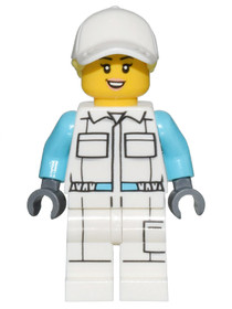 Electric Scooter Attendant - White Jumpsuit with Pockets, White Legs with Pocket, Peach Lips, White 
