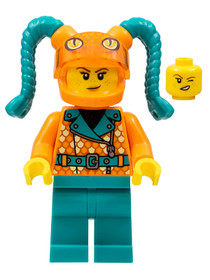 Stuntz Driver, Orange Helmet with Tassels, Snake Visor, Orange Coat with Scales, Dark Turquoise Legs