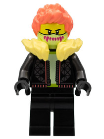 Stuntz Driver, Coral Hair, Yellowish Green Mask, Bright Light Yellow Fur Lined Black Jacket, Black L