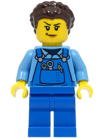 Stuntz Crew - Female, Medium Blue Shirt, Blue Apron, Dark Brown Hair