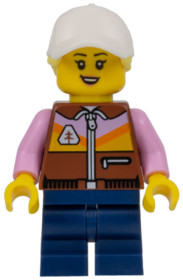 Dirt Bike Rider - Female, White Cap, Bright Light Yellow Ponytail, Reddish Brown Jacket, Dark Blue M