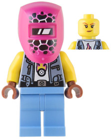 Mech-Max - Custom Car Garage Mechanic, Sand Blue Vest, Medium Blue Legs, Black Helmet, Magenta Weldi