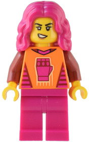 Gaming Tournament Participant - Female, Orange T-Shirt with Fist, Magenta Legs, Magenta Hair