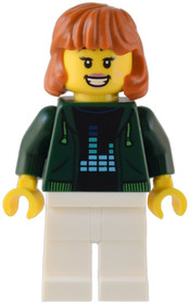 Gaming Tournament Spectator - Female, Dark Green Hoodie with Bright Green Drawstrings, White Legs, D