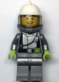Fire - Male, Flat Silver Suit, White Fire Helmet, Trans-Brown Visor, Breathing Neck Gear with Blue A