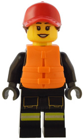 Fire - Female, Reflective Stripes with Utility Belt and Flashlight, Red Cap with Reddish Brown Ponyt