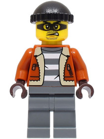 Police - City Bandit Crook Male, Dark Orange Jacket, Dark Bluish Gray Legs, Black Knit Cap