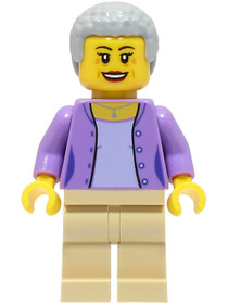 Woman - Medium Lavender Jacket over Lavender Shirt, Tan Legs, Light Bluish Gray Hair