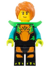 Stuntz Driver - Male, Black Jumpsuit with Orange Trim and Dark Turquoise Arms, Bright Green Shoulder