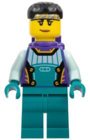 Stuntz Driver - Female, Dark Purple and Dark Turquoise Race Suit with Light Aqua Arms, Dark Purple A