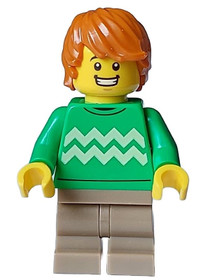 Boy - Bright Green Sweater, Dark Tan Medium Legs, Open Mouth Smile, Dark Orange Hair
