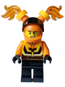 Stuntz Driver - Male, Bright Light Orange and Black Jacket, Black Legs, Orange Helmet with Flames an