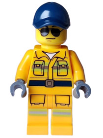 Stuntz Crew - Male, Bright Light Orange Suit with Reflective Stripes, Dark Blue Cap, Sunglasses