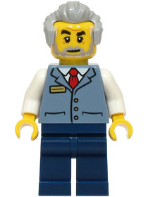Station Master - Sand Blue Vest over White Shirt, Dark Blue Legs, Light Bluish Gray Hair