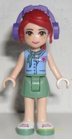 Friends Mia Minifigura, kék top, zöld szoknya, lila fejhallgató
