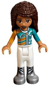 Friends Andrea - White Trousers, Bright Light Orange and Dark Turquoise Racing Jacket