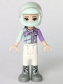 Friends Emma - White Trousers, Light Aqua and Medium Lavender Racing Jacket, Light Aqua Racing Helme
