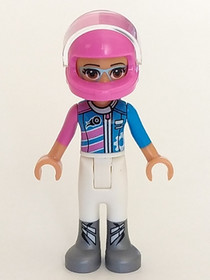 Friends Olivia (Nougat) - White Trousers, Dark Pink and Dark Azure Racing Jacket, Dark Pink Racing H