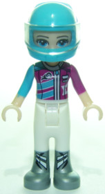 Friends Stephanie - White Trousers, Medium Azure and Magenta Racing Jacket, Helmet