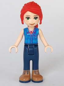 Friends Mia - Dark Blue Trousers, Dark Azure Plaid Shirt, Red Ponytail