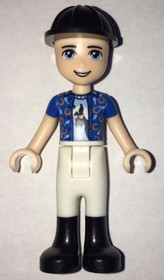 Friends Zack - White Riding Pants, Blue Shirt over Medium Blue T-Shirt, Black Construction Helmet