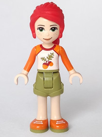 Friends Mia - Olive Green Shorts, White Top with Orange Sleeves and Acorns