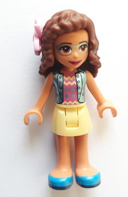 Friends Olivia (Nougat) - Bright Light Yellow Skirt, Dark Pink Top, Blue Jacket, Flower