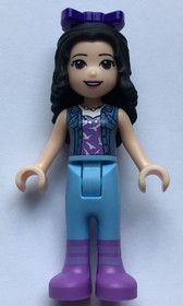 Friends Emma - Medium Lavender Top with White Birds, Sand Blue Vest, Medium Light Blue Trousers, Bow