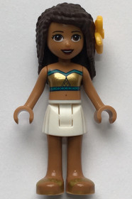 Friends Andrea - White Skirt, Dark Turquoise and Gold Swimsuit Tube Top, Flower