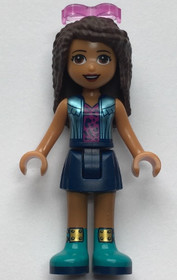 Friends Andrea - Dark Blue Skirt, Metallic Light Blue Vest over Magenta Top, Sunglasses
