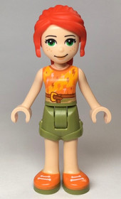 Friends Mia - Olive Green Shorts, Orange and Bright Light Orange Top with Lightning Bolts, Orange Sh