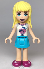 Friends Stephanie - Medium Azure Skirt, White Top with Palm Trees