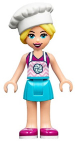 Friends Stephanie - Medium Azure Skirt, Magenta Top with Bright Pink Apron, White Chef Toque with Ha