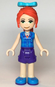 Friends Mia - Dark Purple Shorts, Dark Azure Plaid Shirt, Red Ponytail, Bow
