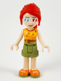 Friends Mia - Olive Green Shorts, Orange and Bright Light Orange Top with Lightning Bolts, Orange Sh