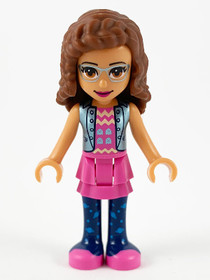 Friends Olivia (Nougat) - Dark Pink Skirt and Dark Blue Leggings, Dark Pink Top with Blue Jacket