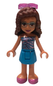 Friends Olivia (Nougat) - Dark Azure Skirt, Dark Azure and Bright Pink Top, Dark Pink Shoes, Sunglas