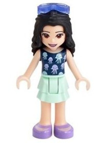 Friends Emma - Light Aqua Layered Skirt, Dark Blue Top with Jellyfish, Trans-Purple Sunglasses