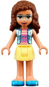 Friends Olivia (Nougat) - Bright Light Yellow Skirt, Dark Pink Top with Blue Jacket