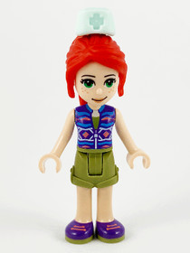 Friends Mia - Olive Green Shorts, Dark Azure and Dark Purple Patterned Sleeveless Jacket with Zipper