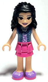 Friends Emma - Dark Pink Layered Skirt, Sand Blue Top with Birds