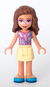 Friends Olivia (Nougat) - Bright Light Yellow Skirt, Dark Pink Top with Feathers, Bright Pink Tinted