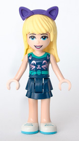 Friends Stephanie - Dark Blue Layered Skirt, Sleeveless Top with Cat Face, Dark Purple Cat Ears