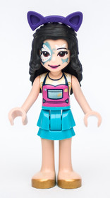 Friends Emma - Medium Azure Skirt, Gold Shoes, Butterfly Face Paint, Dark Purple Cat Ears