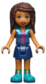 Friends Andrea - Dark Blue Skirt, Metallic Light Blue Jacket over Magenta Top