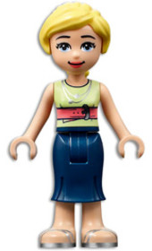 Friends Marisa - Dark Blue Skirt, Yellowish Green Shirt with Coral Belt, Silver Sandals