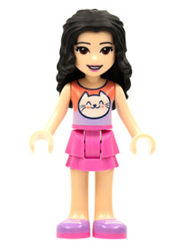 Friends Emma - Coral and Lavender Cat Shirt, Dark Pink Skirt, Medium Lavender Shoes