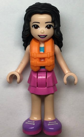 Friends Emma, Dark Pink Layered Skirt, White Top with Paw Print Undershirt, Life Jacket
