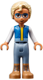 Friends Sebastian, Medium Nougat Boots, Sand Blue Trousers, Blue Vest with Pockets, Yellow Undershir
