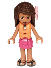 Friends Andrea, Dark Turquoise Halter Top, Magenta Skirt, Orange Life Jacket, Bright Pink Flower